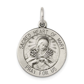 Sterling Silver Antiqued Sacred Heart of Mary Medal Pendant QC5586