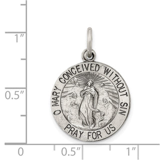 Sterling Silver Antiqued Blessed Mother Medal Pendant