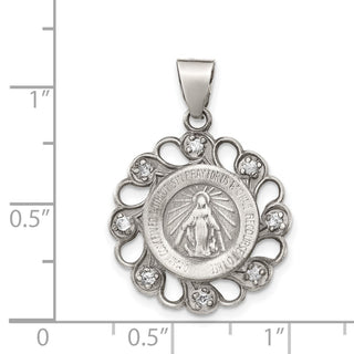 925 Sterling Silver and Cubic Zirconia Antiqued Blessed Mother Pendant