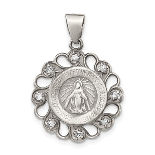 925 Sterling Silver and Cubic Zirconia Antiqued Blessed Mother Pendant