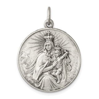 Sterling Silver Antiqued Our Lady of the Holy Scapular Medal Pendant