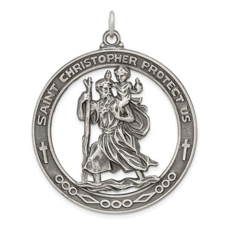 Sterling Silver Antiqued Saint Christopher Medal Pendant QC5599