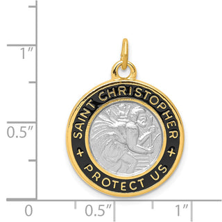 Sterling Silver Rhodium-plated & Gold-plated Epoxy St. Christopher Charm
