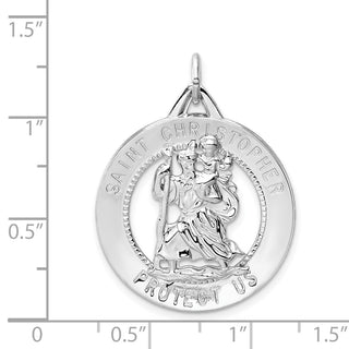 Rhodium-Plated Sterling Silver St. Christopher Medal Pendant - 35 x 25mm, Polished