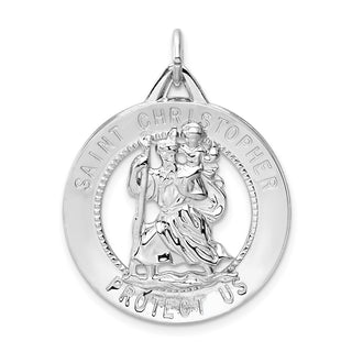 Rhodium-Plated Sterling Silver St. Christopher Medal Pendant - 35 x 25mm, Polished
