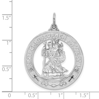 Rhodium-Plated Sterling Silver St. Christopher Medal Pendant - 37 x 30mm, Polished