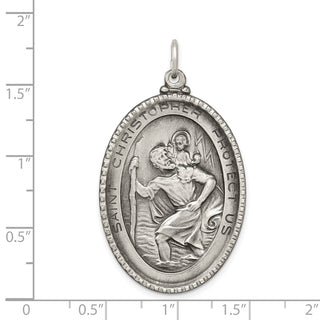 Sterling Silver Antiqued Saint Christopher Medal Pendant QC5622