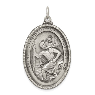 Sterling Silver Antiqued Saint Christopher Medal Pendant QC5622