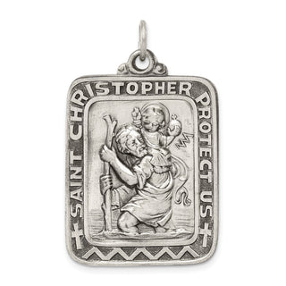 Sterling Silver Antiqued Saint Christopher Medal Pendant QC5623