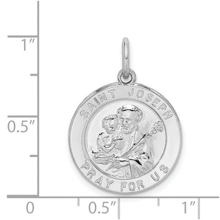 Rhodium-Plated Sterling Silver St. Joseph Medal Pendant - 26 x 20mm, Polished & Engravable