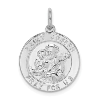 Rhodium-Plated Sterling Silver St. Joseph Medal Pendant - 26 x 20mm, Polished & Engravable