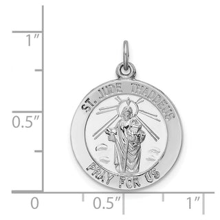 Rhodium-Plated Sterling Silver St. Jude Thaddeus Medal Pendant - 26 x 19mm, Polished & Engravable
