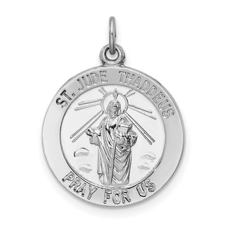 Rhodium-Plated Sterling Silver St. Jude Thaddeus Medal Pendant - 26 x 19mm, Polished & Engravable