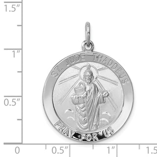 Rhodium-Plated Sterling Silver St. Jude Thaddeus Medal Pendant - 35 x 25mm, Polished & Engravable