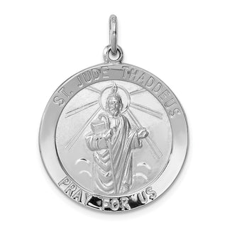 Rhodium-Plated Sterling Silver St. Jude Thaddeus Medal Pendant - 35 x 25mm, Polished & Engravable