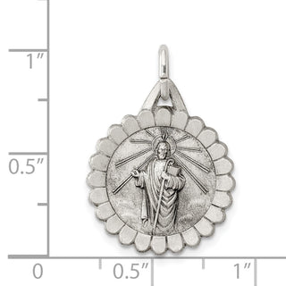 Sterling Silver St. Jude Thaddeus Medal Pendant - 26 x 18mm, Satin, Antiqued & Engravable