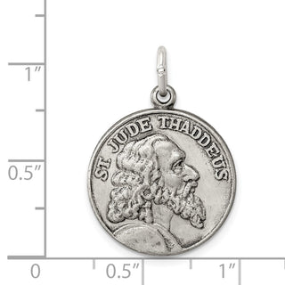 Sterling Silver St. Jude Thaddeus Medal Pendant - 26 x 20mm, Antiqued, Satin & Engravable