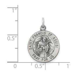 Sterling Silver St. Francis of Assisi Medal Pendant - 20 x 16mm, Antiqued & Engravable