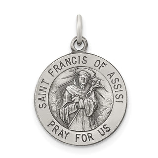 Sterling Silver Antiqued Saint Francis of Assisi Medal Pendant QC5726