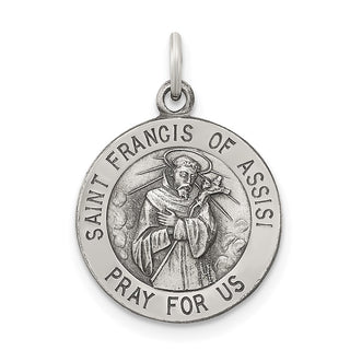 Sterling Silver St. Francis of Assisi Medal Pendant - 20 x 16mm, Antiqued & Engravable