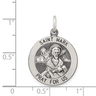 Sterling Silver St. Mark Medal Pendant - 25 x 20mm, Antiqued, Polished & Engravable