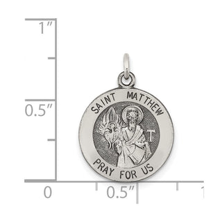 Sterling Silver St. Matthew Medal Pendant - 20 x 15mm, Antiqued & Engravable