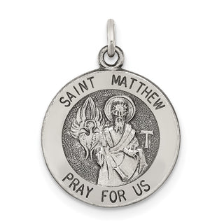 Sterling Silver St. Matthew Medal Pendant - 20 x 15mm, Antiqued & Engravable