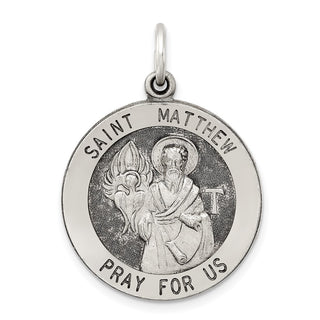 Sterling Silver Antiqued Saint Matthew Medal Pendant QC5744