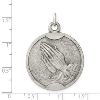 Sterling Silver Praying Hands Pendant - 40 x 30mm, Antiqued & Satin
