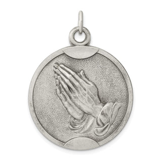 Sterling Silver Praying Hands Pendant - 40 x 30mm, Antiqued & Satin