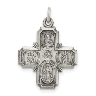Sterling Silver Antiqued Reversible 4-way Medal Pendant QC5806
