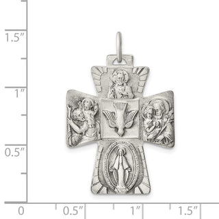 Sterling Silver Antiqued Reversible 4-way Medal Pendant QC5808
