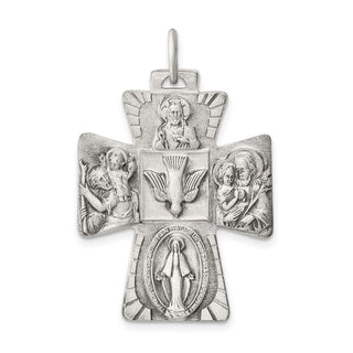 Sterling Silver Antiqued Reversible 4-way Medal Pendant QC5808