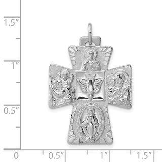 Sterling Silver Rhodium-plated Reversible 4-way Medal Pendant