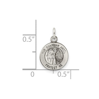 Sterling Silver Antiqued Guardian Angel Medal Charm QC5817