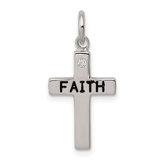 Sterling Silver Faith & CZ Antiqued Cross Charm