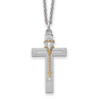 18" Sterling Silver Rhodium-plated & Vermeil Rosary Cross Pendant Necklace