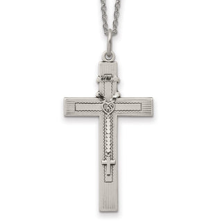 18" Sterling Silver Antiqued Rosary Cross Pendant Necklace