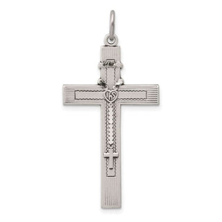 18" Sterling Silver Antiqued Rosary Cross Pendant Necklace
