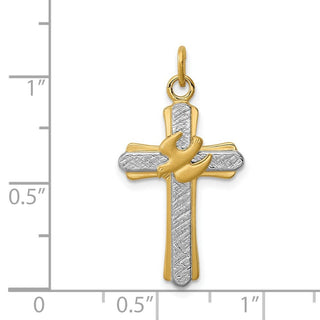 Sterling Silver Rhodium-plated & Gold-plated Dove (Satin) Cross Charm