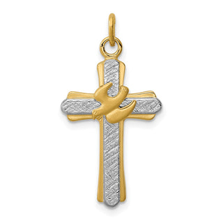 Sterling Silver Rhodium-plated & Gold-plated Dove (Satin) Cross Charm