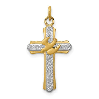 Sterling Silver Rhodium-plated & Gold-plated Dove (Satin) Cross Charm