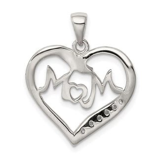 Sterling Silver Mom CZ Heart Pendant QC5990