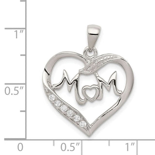 Sterling Silver Mom CZ Heart Pendant QC5990