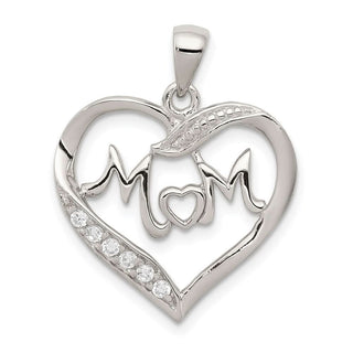 Sterling Silver Mom CZ Heart Pendant QC5990