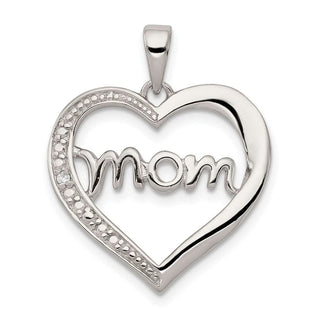 Sterling Silver Mom CZ Heart Pendant QC5991
