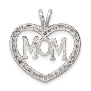 Sterling Silver CZ Heart Mom Pendant QC5994