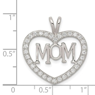 Sterling Silver CZ Heart Mom Pendant QC5994
