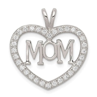 Sterling Silver CZ Heart Mom Pendant QC5994