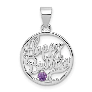 Sterling Silver Rhodium-Plated Amethyst Happy Birthday Pendant